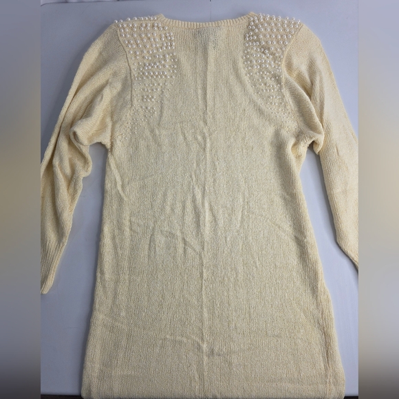 90's Raoul M Butter-Cream Sweater Dress Pearl Accents Angora Silk Vintage Ci1948 - Picture 11 of 13